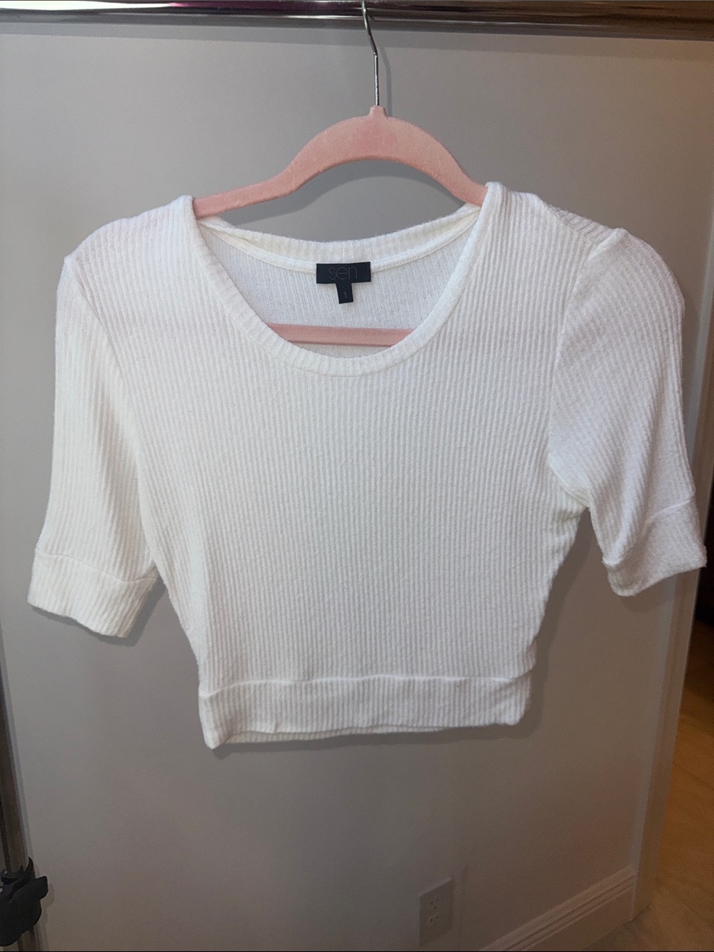Open-Front Ribbed White Crop Top